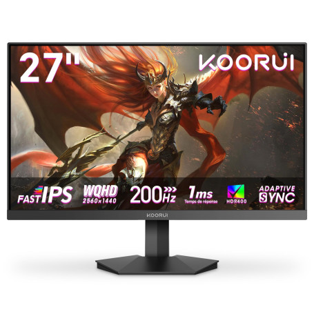 KOORUI Ecran PC Gamer 27 Pouces, Ecran PC Gaming 200Hz, Fast IPS, Adaptive Sync, QHD (2560x1440), 1ms, HDR 400, VESA 75x75mm, HD