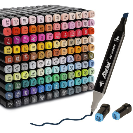 ABEIER Feutre a Alcool,120 Couleurs Feutre Alcool Double Pointe Permanents Marqueur Kit,Marqueurs de Dessin Pour Adultes Peintur