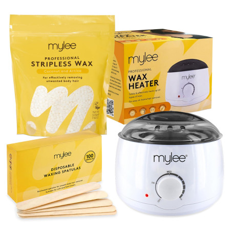 Mylee Kit cire pro avec chauffe-cire électrique, 500 g perles dure, spatules – épilation sans bandes pour visage, jambes, bikini