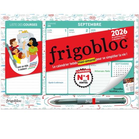 Mini Frigobloc Hebdomadaire 2026 avec un stylo 4 couleurs ! (de sept. 2025 à déc. 2026)