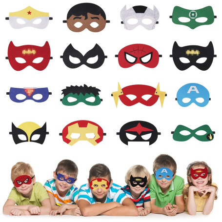 URAQT Masque de Super-Héros, 16 Pièces Masques pour Enfants Dress Up Masque de Super-héros Cosplay pour Cosplay, Masques de Supe