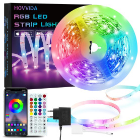 HOVVIDA Ruban LED 5M, 30 LED/Mètre, 24V RVB Bande LED, 150 LED, APP et Télécommande, Synchronisation de la Musique, Mode Minuter HOVVIDA Ruban LED 5M, 30 LED/Mètre, 24V RVB Bande LED, 150 LED, APP et Télécommande, Synchronisation de la Musique, Mode Minuter