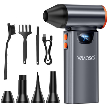 YAMOSO Métal Souffleur Air Comprimé, 180000 TR/Min Dépoussiérants Puissant avec Batterie 8000mAh, Lumière LED, Mini Électrique S