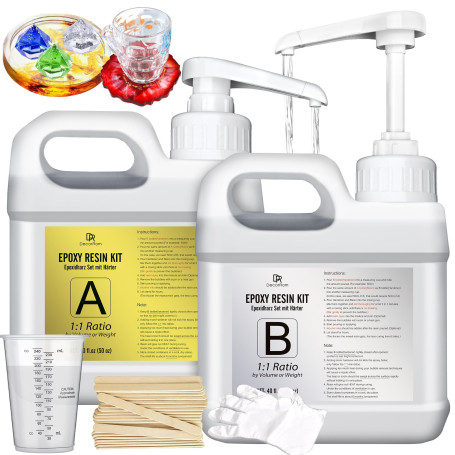 Résine Époxy - 2.4L / 2.7kg Resin Epoxy Sans Bulles Transparente avec Pompe pour Art en Résine, Dessus de Table, Fabrication de 