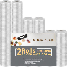 Rouleau Sous Vide Alimentaire, 6 Packs Sac Sous Vide Alimentaire, Convient à Tous Machine Sous Vide, 28 x 300cm, 20 x 300cm, 15  Rouleau Sous Vide Alimentaire, 6 Packs Sac Sous Vide Alimentaire, Convient à Tous Machine Sous Vide, 28 x 300cm, 20 x 300cm, 15