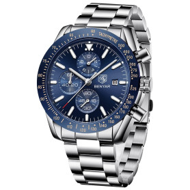 BY BENYAR Montre Homme Chronographe Analogique Quartz Etanche Date Grand Cadran Classique Mode Affaires Montres Bracelet élégant BY BENYAR Montre Homme Chronographe Analogique Quartz Etanche Date Grand Cadran Classique Mode Affaires Montres Bracelet élégant