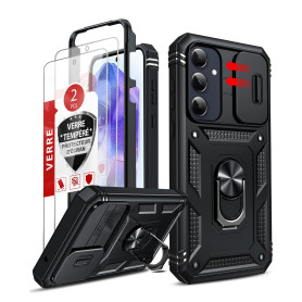 LeYi Coque Samsung Galaxy A55 5G 2*Verre Trempé+Anneau Support, Full Protection Caméra PC Dur Anti-Chut Renforcée Armor Housse E LeYi Coque Samsung Galaxy A55 5G 2*Verre Trempé+Anneau Support, Full Protection Caméra PC Dur Anti-Chut Renforcée Armor Housse E