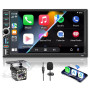 Autoradio 2 DIN BT Autoradio Car Play Voiture avec sans Fil carplay & Android Auto,Double Din 7 Pouces HD Écran Tactile,RDS Radi