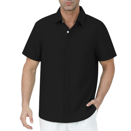 Gavliuu Chemises en Lin pour Homme avec Boutons cachés, Chemise d'été décontractée à Manches Courtes pour Homme