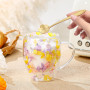 Cadeaux pour Femmes Tasse à Café en Verre à Double Paroi avec Fleurs Séchées Jolies Tasses à Thé avec Poignées Isolées Cadeaux d