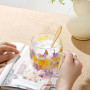 Cadeaux pour Femmes Tasse à Café en Verre à Double Paroi avec Fleurs Séchées Jolies Tasses à Thé avec Poignées Isolées Cadeaux d
