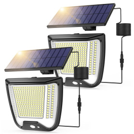 spqment Lampe solaire LED d'extérieur avec panneau : 2 pièces 288 lampes solaires LED d'extérieur avec 5M de câble