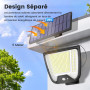 spqment Lampe solaire LED d'extérieur avec panneau : 2 pièces 288 lampes solaires LED d'extérieur avec 5M de câble