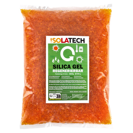 ISOLATECH Silica Gel régénérable, déshydratant, orange, sac de 0,9 kg Gel de silice déshumidificateur Silicagel, Convient égalem