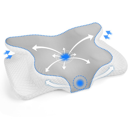 Gaethra Oreiller Ergonomique Cervical Grand, 2 en 1 Oreiller Memoire Forme, Soulagement Efficace de la Douleur, Oreiller Orthopé