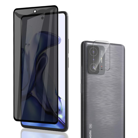 Phlleyaa Verre Trempé Anti-Espion Pour Xiaomi 11T/11T Pro, Film Anti-Espion 1 Pièces + Caméra Arrière Protecteur 1 Pièces, 9H Du