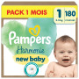 Pampers Harmonie, Taille 1, 180 Couches, 2-5kg, Protection Douce Pour La Peau Avec 100% D’Absorption Pampers, Pack 1 Mois