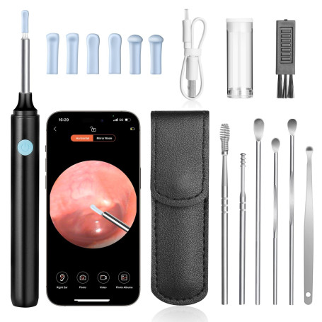 AiQInu Otoscope Oreille 1080P HD Camera Iscope Étanche Nettoyant Oreille Avec 6 Lumières LED Outil de Nettoyage d'oreille Adapté