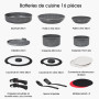 ROSSETTO Batterie de Cuisine, Set de casserole poele induction avec poignée amovible et revêtement anti-adhésif en céramique, em