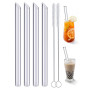 Realure Lot de 4 Paille en Verre Transparente avec Brosses, Verre Paille Bubble Tea Reutilisable de 14mm Large, Grosse Pailles e