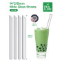 Realure Lot de 4 Paille en Verre Transparente avec Brosses, Verre Paille Bubble Tea Reutilisable de 14mm Large, Grosse Pailles e