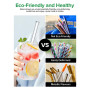 Realure Lot de 4 Paille en Verre Transparente avec Brosses, Verre Paille Bubble Tea Reutilisable de 14mm Large, Grosse Pailles e