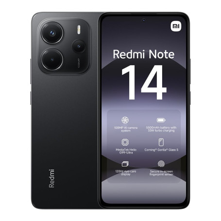 XIAOMI Smartphone Redmi Note 14,6+128GB,Noir,système de caméra IA 108MP,Batterie 5500mAh,écran de Soins oculIAres 120Hz,fonction