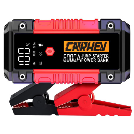 CARHEV Booster Batterie Voiture 6000A, 26800mAh Démarreur de Voiture (Jusqu’à 10L Essence & 10L Diesel), 12V Portable Jump Start
