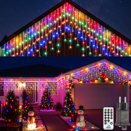 UIONVO Guirlande Noel Exterieur Lumineuse LED - 10M Multicolore Rideau Lumineux Noël Exterieure Étanche Icicle Lights pour Extér