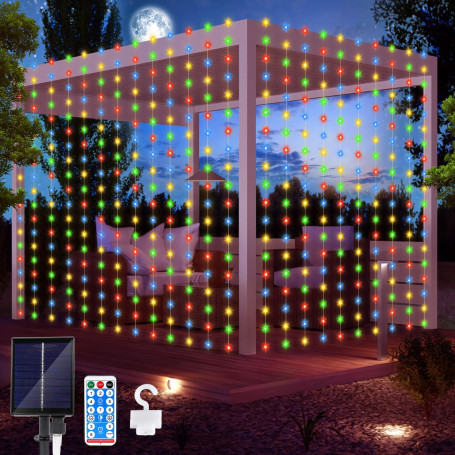 Micacorn Guirlande Lumineuse Solaire 3Mx3M 300 LED Étanche Rideau Lumineux Extérieures avec Télécommande pour Noël Fête Mariage 
