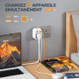 TESSAN Lot de 2 Adaptateur Prise Anglaise, 4 en 1 Prise UK avec USB C et 2 USB A, Anglaise Adapter Francais 3250 W, Adaptateur U