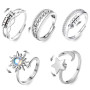 YSAOAKA 5 Pcs Bague Anti Stress Femme Argent, Fidget Bague Anxiété Rotative, Anxiete Reglable Cadeaux pour Femmes Hommes