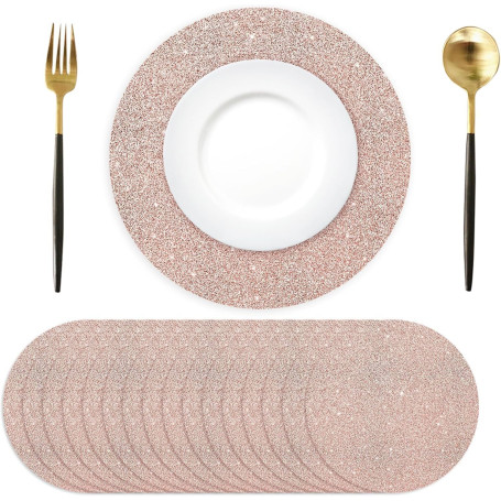 Lot de 50 Sets de Table en Papier Ronds Pailleté Or Rose, Sets de Table jetables Ronds, 35 cm, Décoratifs pour Fête, Vacances, M