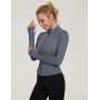 IECCP T-Shirts de Sport Femme à Manche Longues Tops 1/2 Fermeture Éclair Fitness Running Yoga Tee Shirt