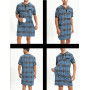 Chemise de Nuit Homme Pyjama Manches Courtes Hauts de Pyjama Homme Tee-Shirt Long Col Rond avec Boutons Vêtements d'Intérieur T-