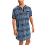 Chemise de Nuit Homme Pyjama Manches Courtes Hauts de Pyjama Homme Tee-Shirt Long Col Rond avec Boutons Vêtements d'Intérieur T-