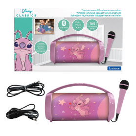Lexibook, Disney Stitch, Enceinte Haut-Parleur sans Fil Lumineuse Angel avec Micro, Son stéréo, Fonction karaoké, Ports USB et C