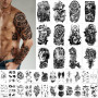 Yazhiji 36 feuilles de tatouages temporaires autocollants, 12 feuilles de faux corps bras poitrine épaule tatouages pour hommes 