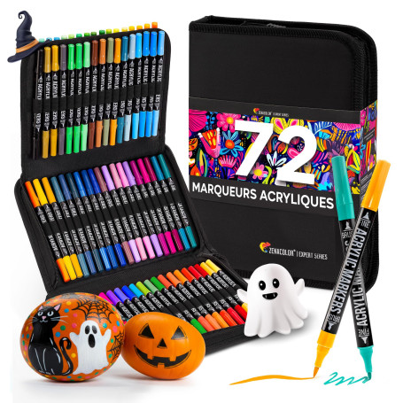 Zenacolor Feutre Acrylique 72 Couleurs - Double Pointe (Pointes Fines et Pinceau) Feutres Coloriage Adulte - Feutres Acrylique p
