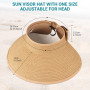 ytorgr Lot de 2 Femmes Chapeaux, Visière d'été Paille Pliables, Pare-Soleil à Large Bord en Paille pour Queue de Cheval Chapeau 