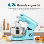 Kitchen in the box Robot Pâtissier 1400W, Bol 6,2L en Acier Inoxydable, 6 Vitesses, Fouet, Crochet et Batteur Inclus, Idéal pour