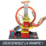 Hot Wheels City Coffret Looping Caserne de Pompiers avec 1 Voiture, Ascenseur Manuel, Rampe Jet d’Eau, éléments de Piste, Jouet 