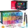 Gunsamg Lot de 240 Couleurs Marqueurs de Peinture Acrylique à Base D'Eau Avec Pointe Pinceau Flexible de 1 à 5 Mm pour Peinture 