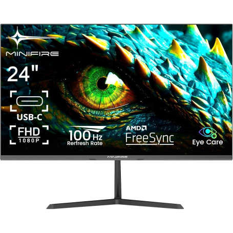 Minifire Écran 24 Pouces FHD, 100Hz, 1ms (OD), Adaptive-Sync, Ports USB-C & HDMI 1.4, Mode Anti-Lumière Bleue, sans Scintillemen