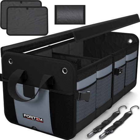 FORTEM Organisateur de Coffre SUV, Sac Rangement Pliable Multi Compartiments, Accessoires Auto Femme Homme, Oxford 1680D, Fond A