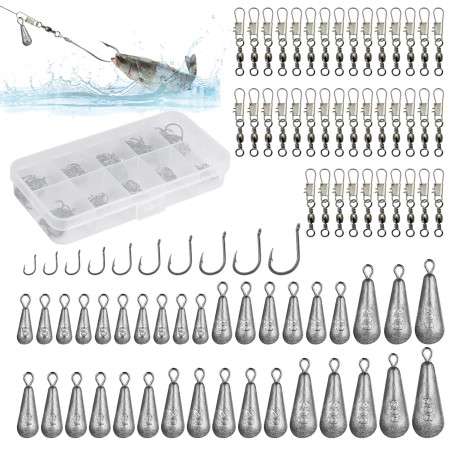 Set de Pêche 125 Pièces - Plombs, Emerillons, Hameçons pour Carpe, Mer, Truite - 5/10/15/20/30/40/50/60g