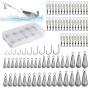 Set de Pêche 125 Pièces - Plombs, Emerillons, Hameçons pour Carpe, Mer, Truite - 5/10/15/20/30/40/50/60g