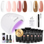 ROSALIND Poly Extension d'ongles en Gel Complet Kit, 8 Couleurs 10ml Poly Nail Gel Kit Avec 48W UV Lampe et Base&Top Coat, Nail 