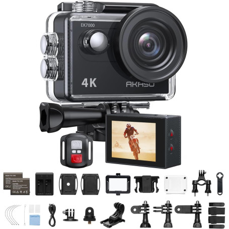 AKASO Caméra Sport 4K 30fps 20MP WiFi - Camera 4k Étanche jusqu'à 30M avec Stabilisation, Grand Angle de 170° - Télécommande 2.4