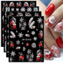 JMEOWIO 3D Noel Stickers Ongles Nail Art, Autocollants Ongles Autoadhésif 5D Deco Ongle Nail Art Design Manucure 4 Feuilles